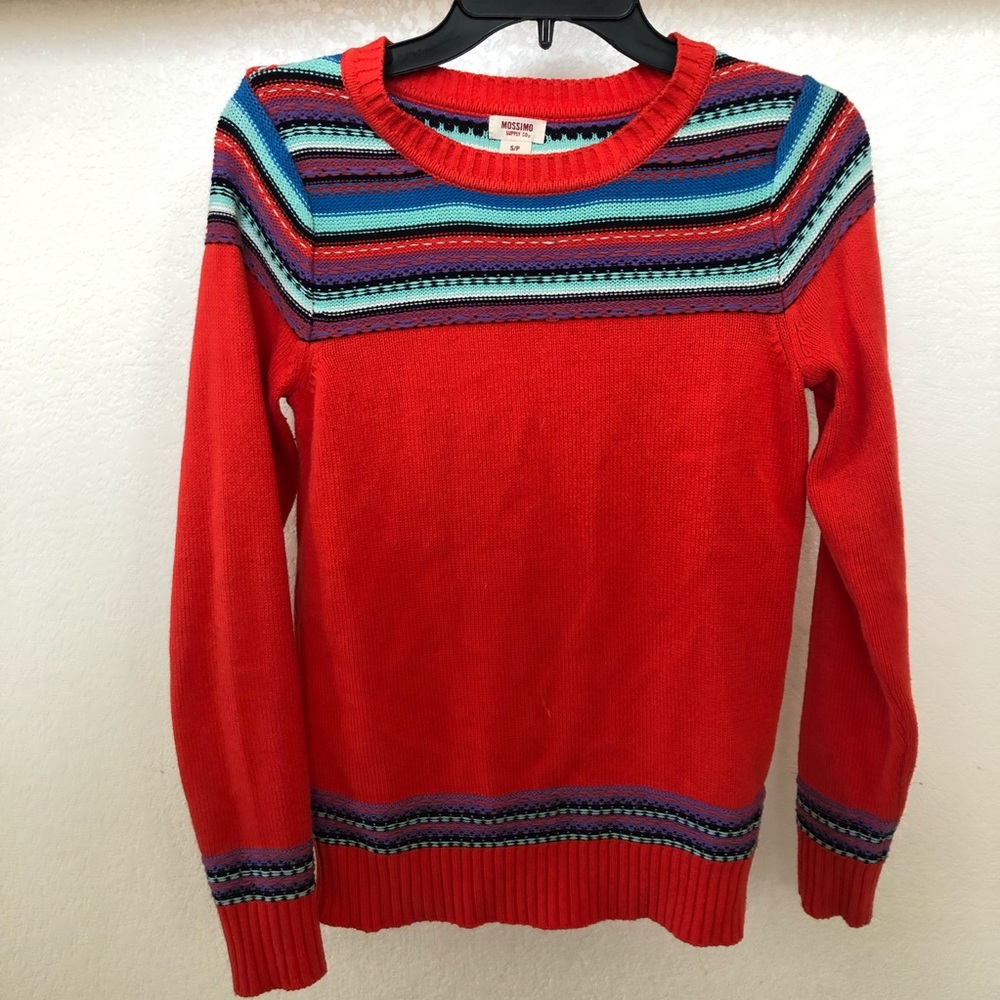 Mossimo Orange W/ Array Of Color At Neck Sweater - image 1